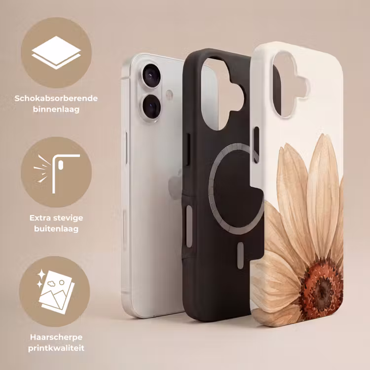 Bloemen - Bloemblad - Natuur - Aquarel - Beige Toughcase MagSafe Apple iPhone 17 klein -USP_Lagen_NL