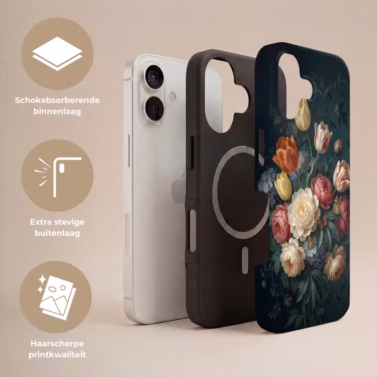Bloemen - Boeket - Natuur - Klassiek - Donker Toughcase MagSafe Apple iPhone 17 klein -USP_Lagen_NL