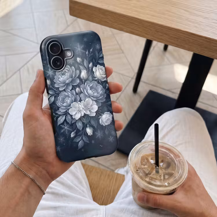 Bloemen - Boeket - Winter - Abstract - Blauw Toughcase MagSafe Apple iPhone 17 klein -Sfeer1M