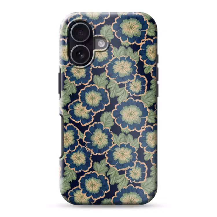 Bloemen - Borduurwerk - Patroon - Blauw - Groen Toughcase MagSafe Apple iPhone 17 klein 1017 -3d