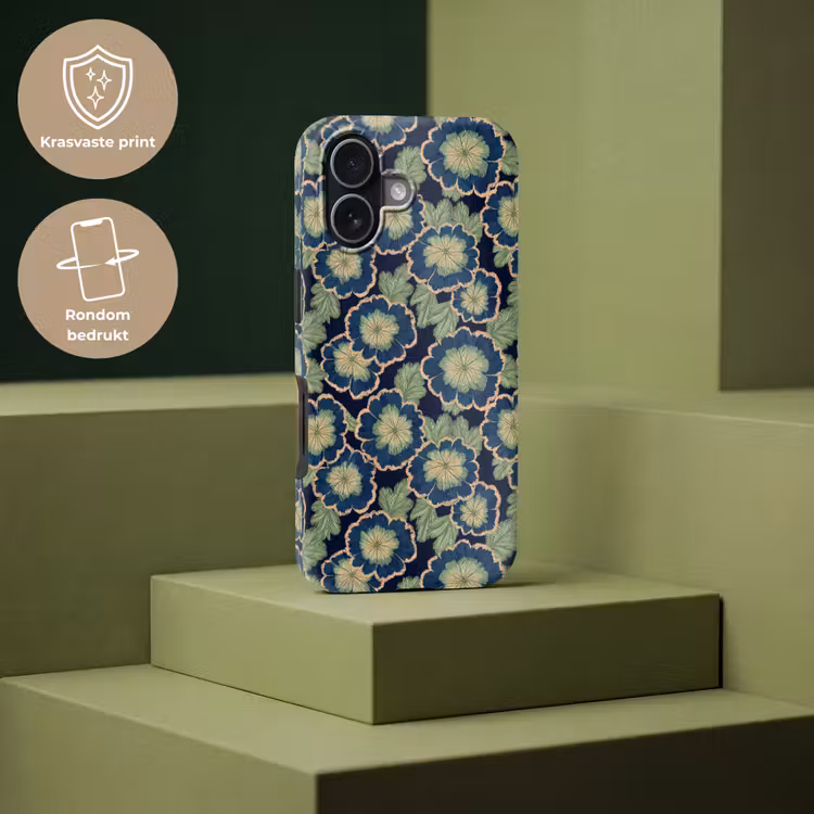 Bloemen - Borduurwerk - Patroon - Blauw - Groen Toughcase MagSafe Apple iPhone 17 klein 1017 -USP_PrintM_NL