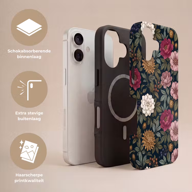 Bloemen - Botanisch - Illustratie - Donker - Vintage Toughcase MagSafe Apple iPhone 17 klein -USP_Lagen_NL