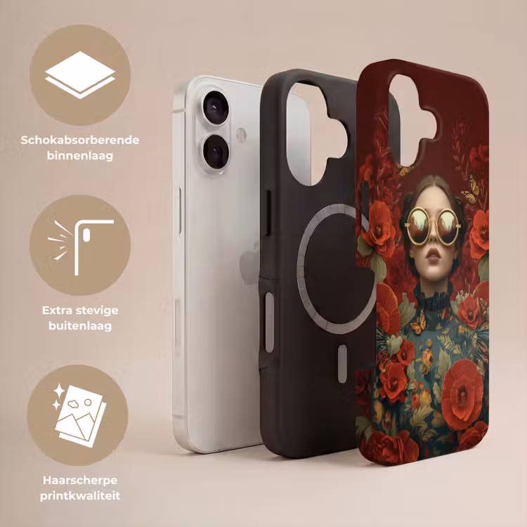 Bloemen - Dieprood - Zonnebril - Vrouw Toughcase MagSafe Apple iPhone 17 klein -USP_Lagen_NL
