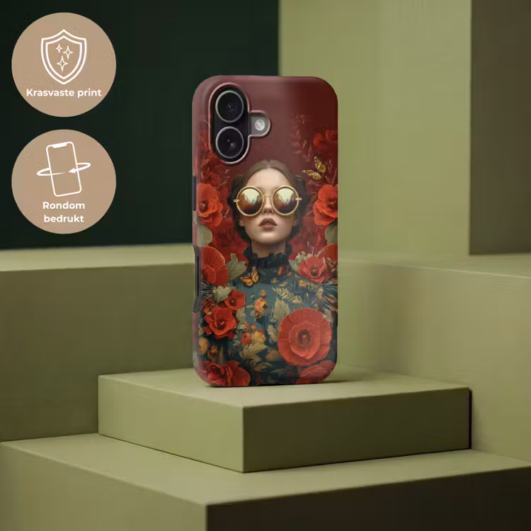 Bloemen - Dieprood - Zonnebril - Vrouw Toughcase MagSafe Apple iPhone 17 klein -USP_PrintM_NL