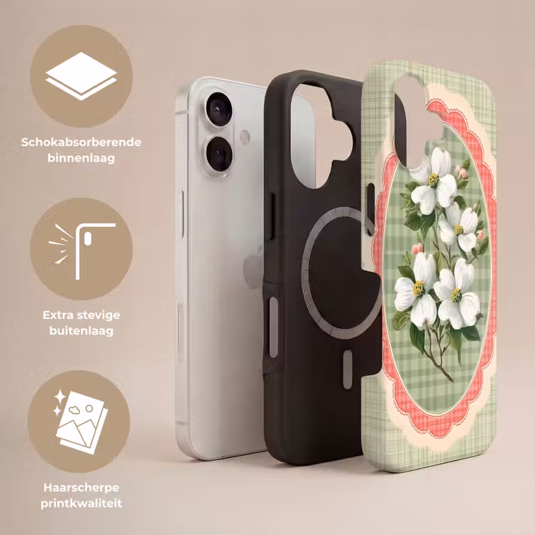 Bloemen - Illustratie - Geruit - Groen Toughcase MagSafe Apple iPhone 17 klein -USP_Lagen_NL