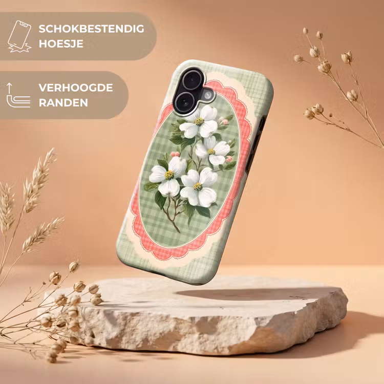 Bloemen - Illustratie - Geruit - Groen Toughcase MagSafe Apple iPhone 17 klein -USP_RandenV_NL
