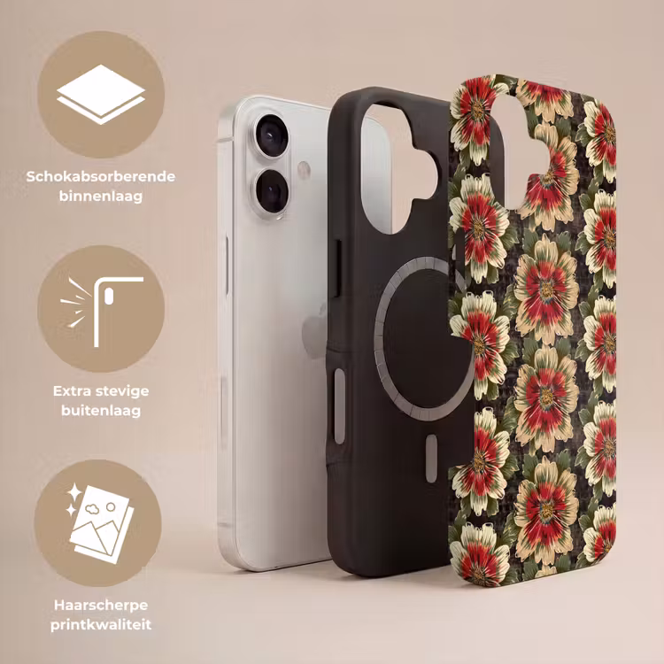 Bloemen - Klassiek - Patroon - Rood Toughcase MagSafe Apple iPhone 17 klein 1017 -USP_Lagen_NL