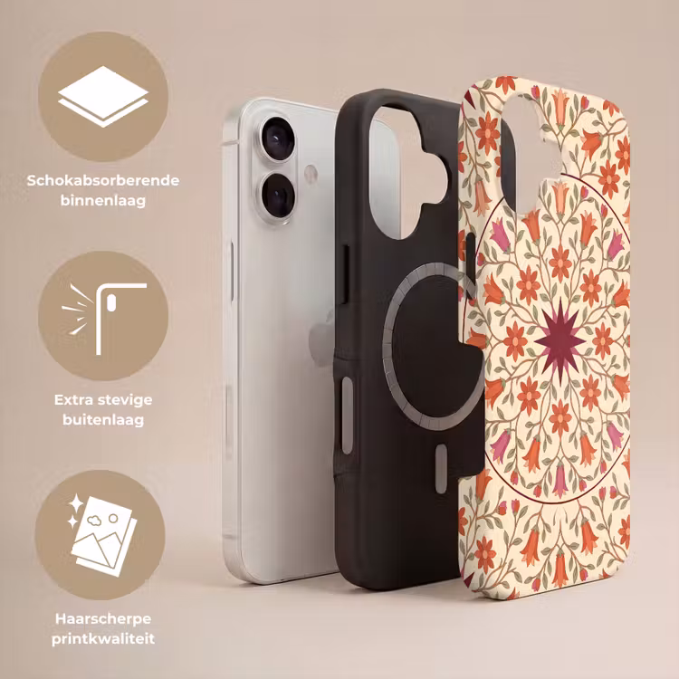 Bloemen - Mandala - Decoratief - Rood Toughcase MagSafe Apple iPhone 17 klein -USP_Lagen_NL