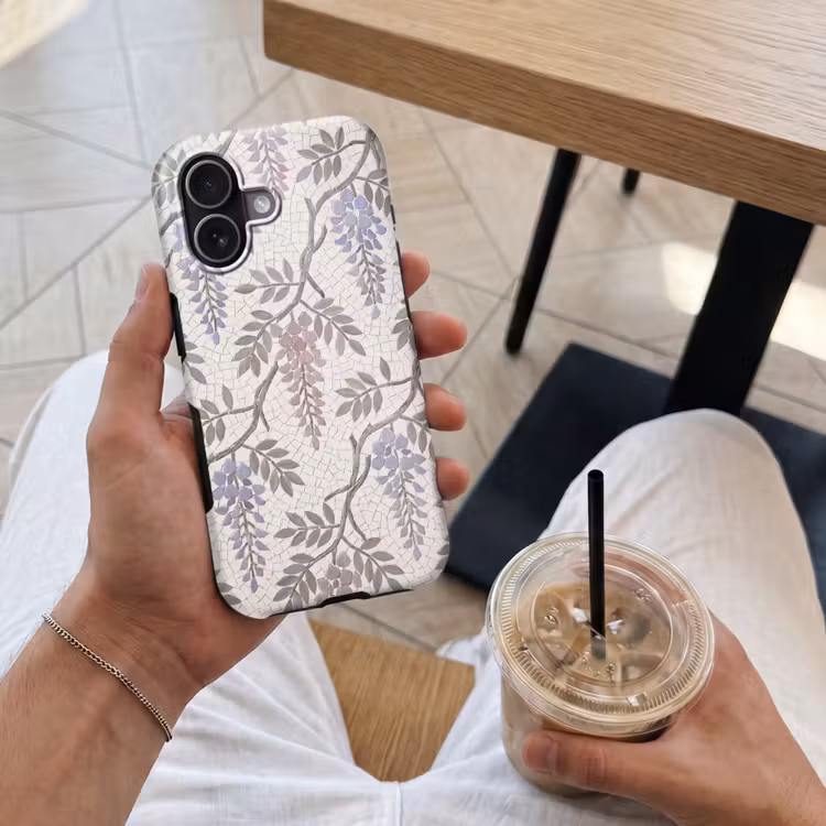 Bloemen - Mozaïek - Natuur - Patroon - Paars Toughcase MagSafe Apple iPhone 17 klein -Sfeer1M