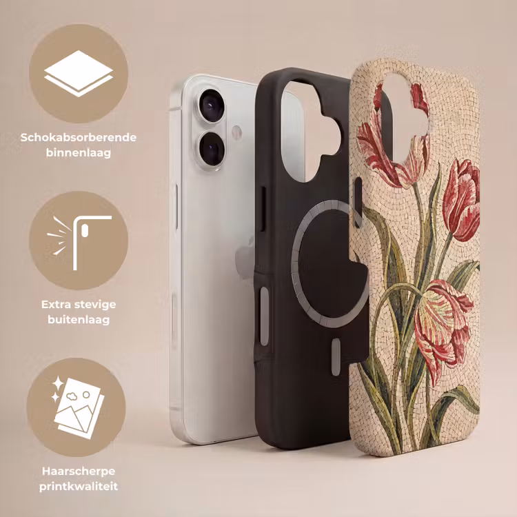 Bloemen - Mozaïek - Rood - Groen - Kunst Toughcase MagSafe Apple iPhone 17 klein -USP_Lagen_NL