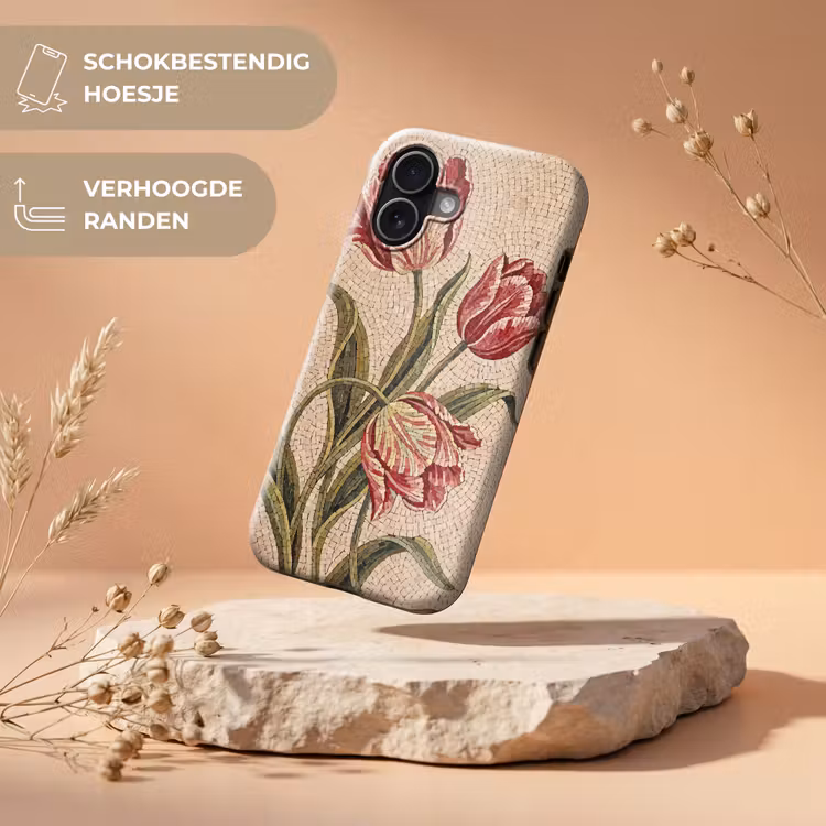 Bloemen - Mozaïek - Rood - Groen - Kunst Toughcase MagSafe Apple iPhone 17 klein -USP_RandenV_NL