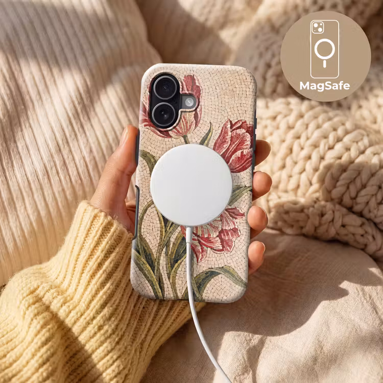 Bloemen - Mozaïek - Rood - Groen - Kunst Toughcase MagSafe Apple iPhone 17 klein -USP_MagsafeV