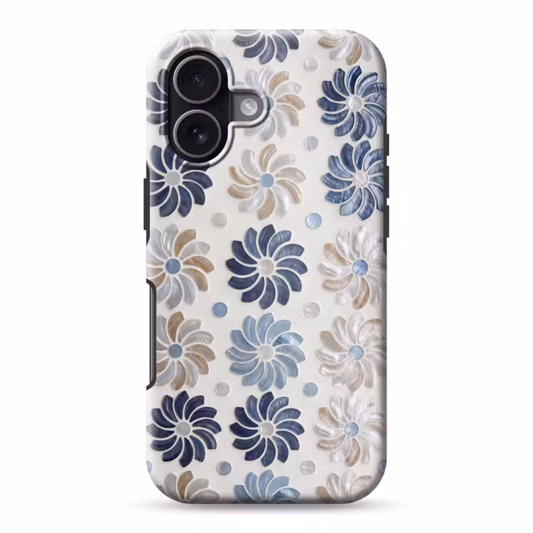Bloemen - Parelmoer - Abstract - Patroon - Blauw Toughcase MagSafe Apple iPhone 17 klein -3d