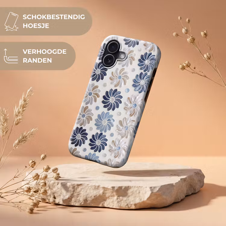 Bloemen - Parelmoer - Abstract - Patroon - Blauw Toughcase MagSafe Apple iPhone 17 klein -USP_RandenV_NL
