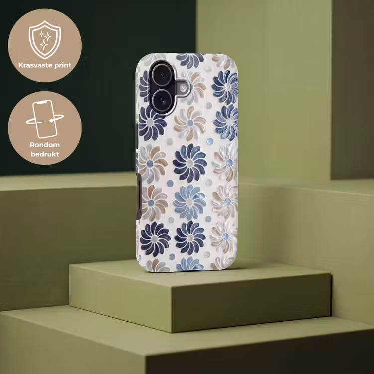 Bloemen - Parelmoer - Abstract - Patroon - Blauw Toughcase MagSafe Apple iPhone 17 klein -USP_PrintM_NL