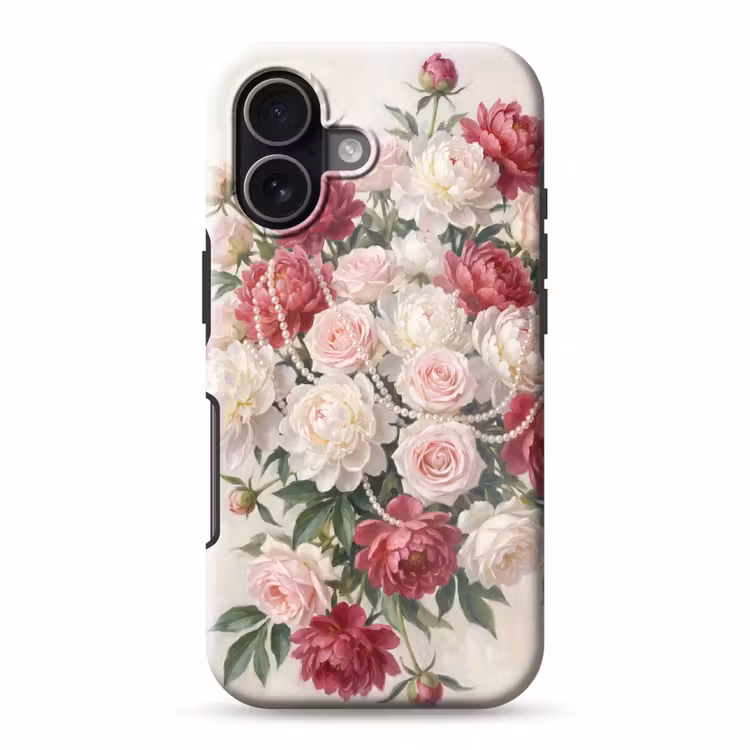 Bloemen - Parels - Romantiek - Klassiek - Roze Toughcase MagSafe Apple iPhone 17 klein -3d