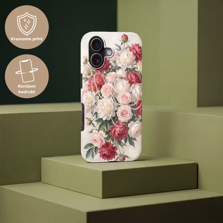 Bloemen - Parels - Romantiek - Klassiek - Roze Toughcase MagSafe Apple iPhone 17 klein -USP_PrintM_NL