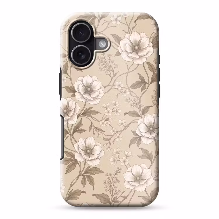 Bloemen - Patroon - Beige Toughcase MagSafe Apple iPhone 17 klein -3d