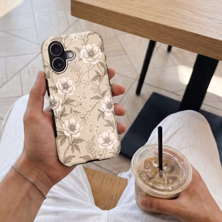 Bloemen - Patroon - Beige Toughcase MagSafe Apple iPhone 17 klein -Sfeer1M