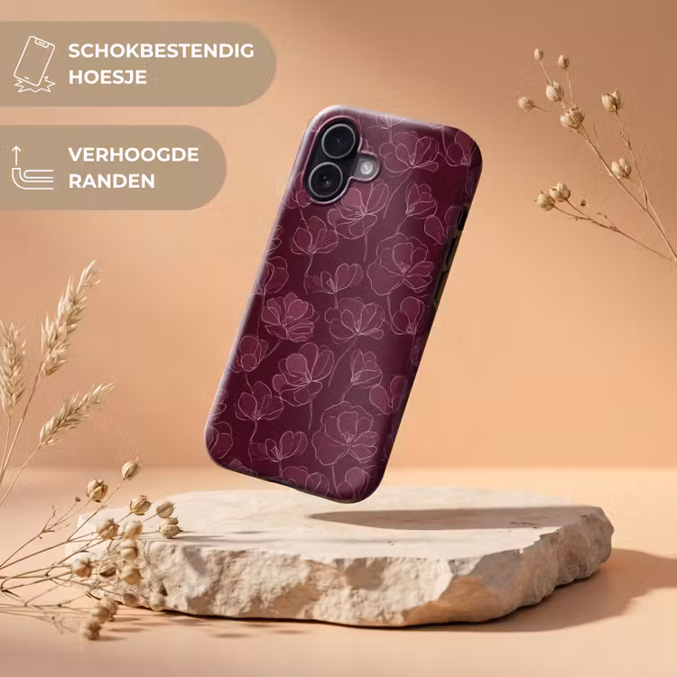 Bloemen - Patroon - Bordeauxrood Toughcase MagSafe Apple iPhone 17 klein 1017 -USP_RandenV_NL