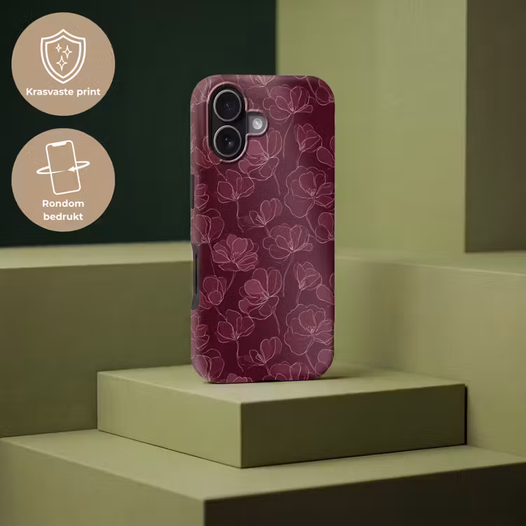 Bloemen - Patroon - Bordeauxrood Toughcase MagSafe Apple iPhone 17 klein 1017 -USP_PrintM_NL