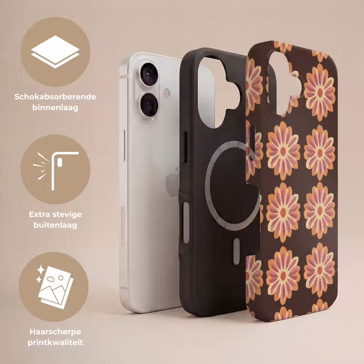 Bloemen - Patroon - Bruin Toughcase MagSafe Apple iPhone 17 klein 1017 -USP_Lagen_NL