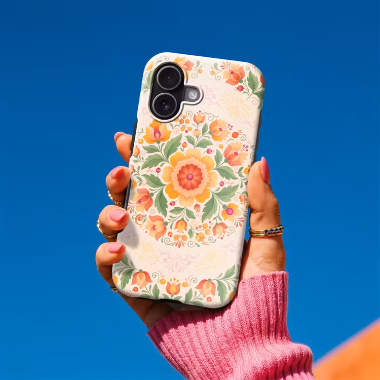 Bloemen - Patroon - Decoratief - Oranje Toughcase MagSafe Apple iPhone 17 klein -Sfeer1V