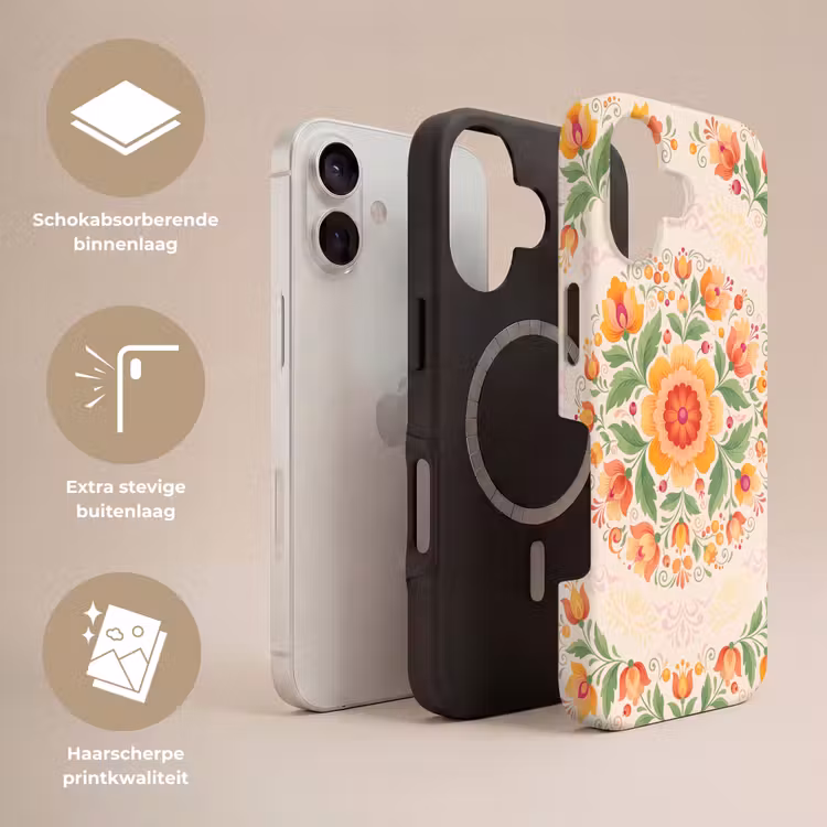 Bloemen - Patroon - Decoratief - Oranje Toughcase MagSafe Apple iPhone 17 klein -USP_Lagen_NL