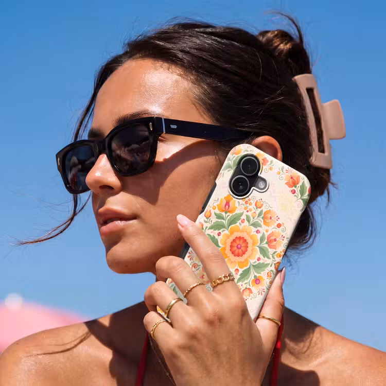 Bloemen - Patroon - Decoratief - Oranje Toughcase MagSafe Apple iPhone 17 klein -Sfeer2V