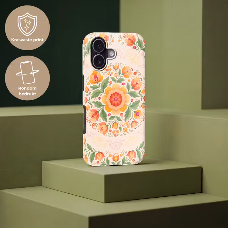 Bloemen - Patroon - Decoratief - Oranje Toughcase MagSafe Apple iPhone 17 klein -USP_PrintM_NL