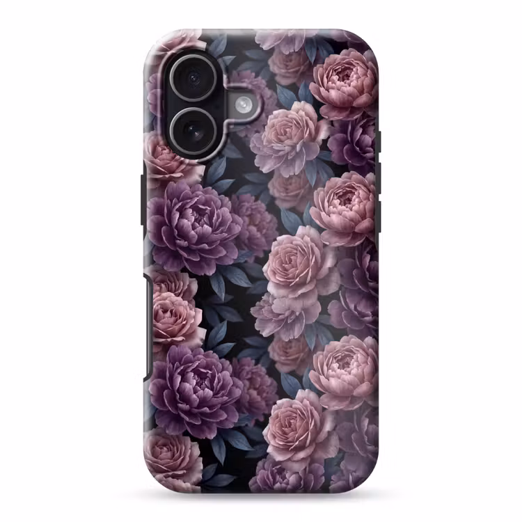 Bloemen - Patroon - Donker - Botanisch - Paars Toughcase MagSafe Apple iPhone 17 klein -3d