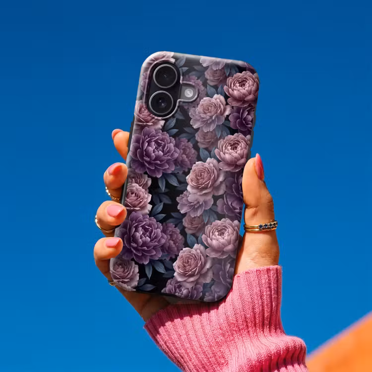 Bloemen - Patroon - Donker - Botanisch - Paars Toughcase MagSafe Apple iPhone 17 klein -Sfeer1V