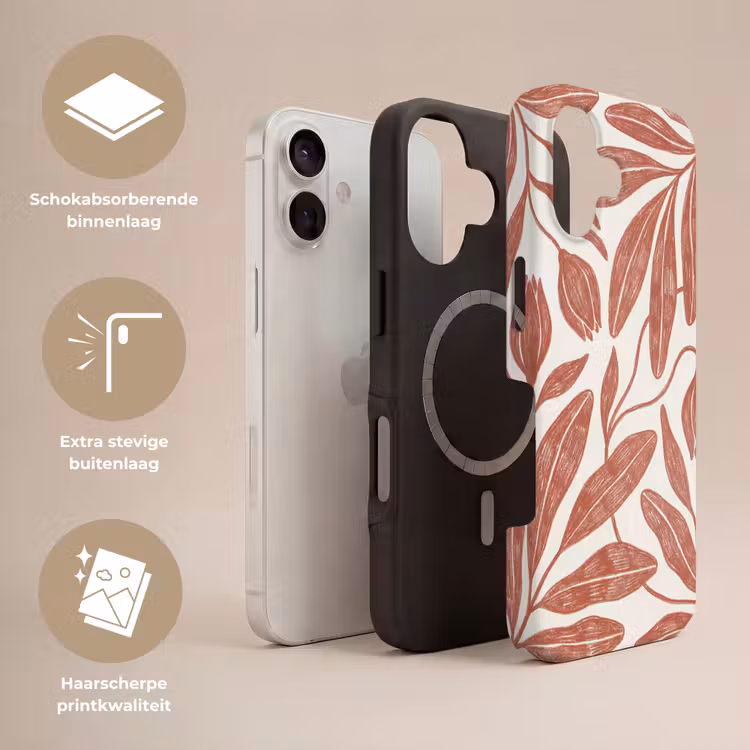 Bloemen - Patroon - Modern - Natuur - Bruin Toughcase MagSafe Apple iPhone 17 klein -USP_Lagen_NL