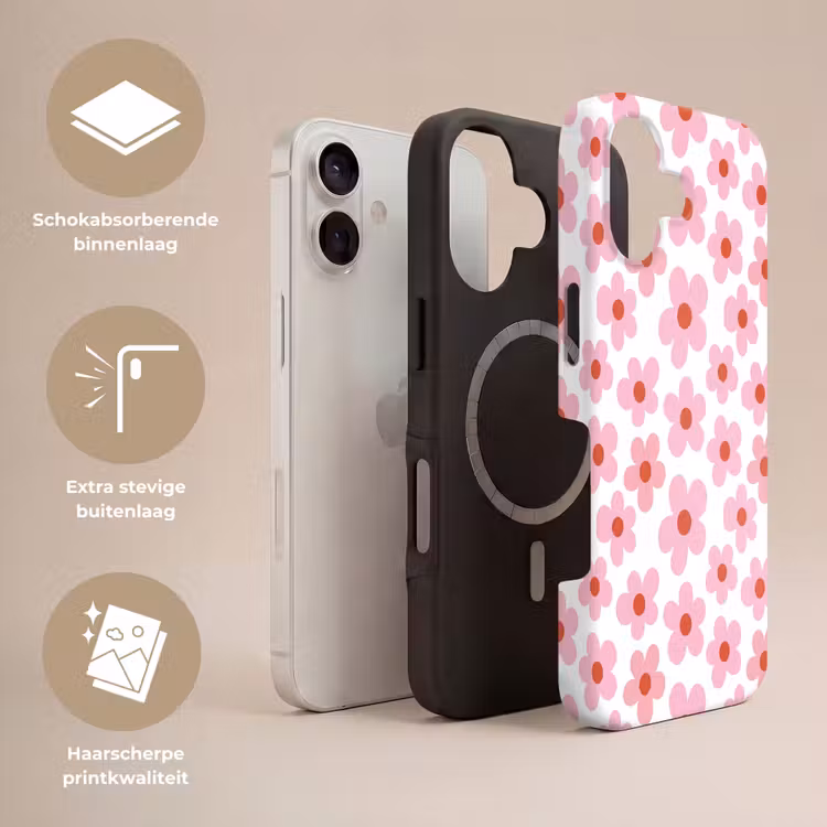 Bloemen - Patroon - Modern - Roze - Wit Toughcase MagSafe Apple iPhone 17 klein -USP_Lagen_NL