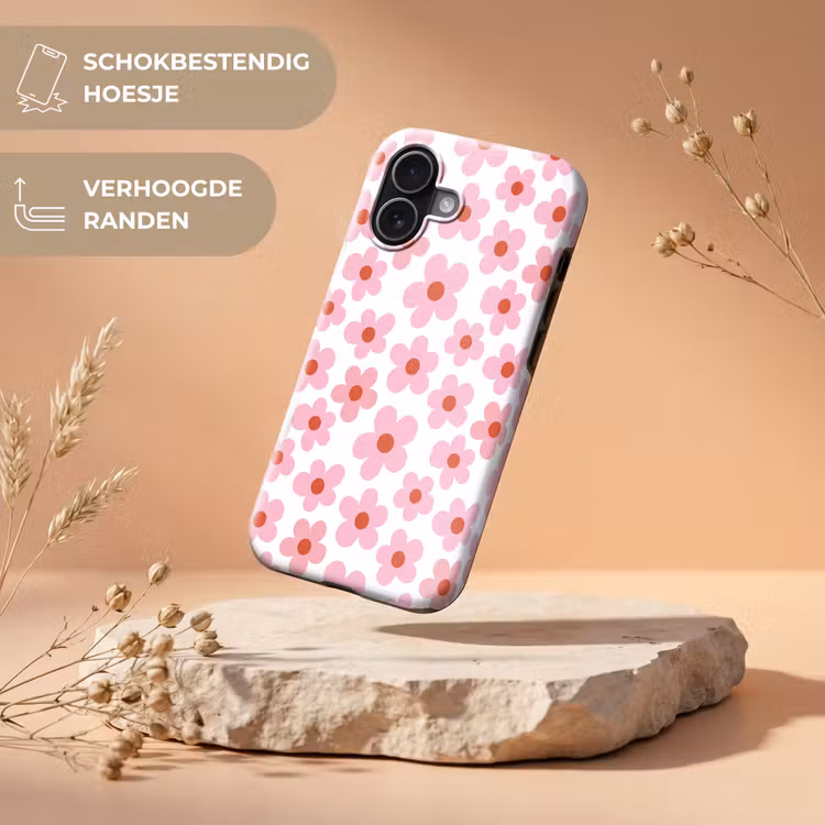 Bloemen - Patroon - Modern - Roze - Wit Toughcase MagSafe Apple iPhone 17 klein -USP_RandenV_NL