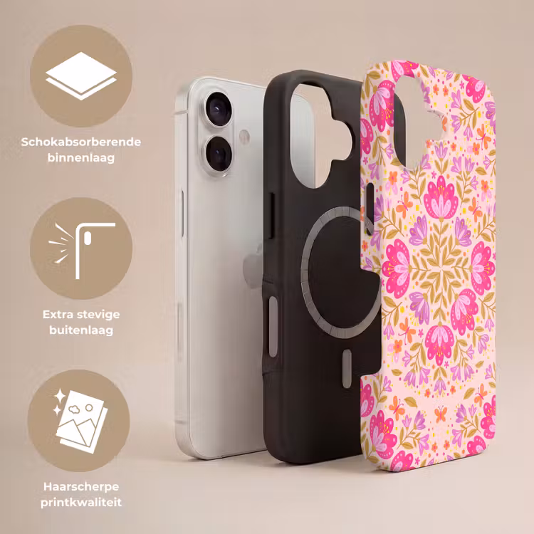 Bloemen - Patroon - Natuur - Abstract - Roze Toughcase MagSafe Apple iPhone 17 klein -USP_Lagen_NL