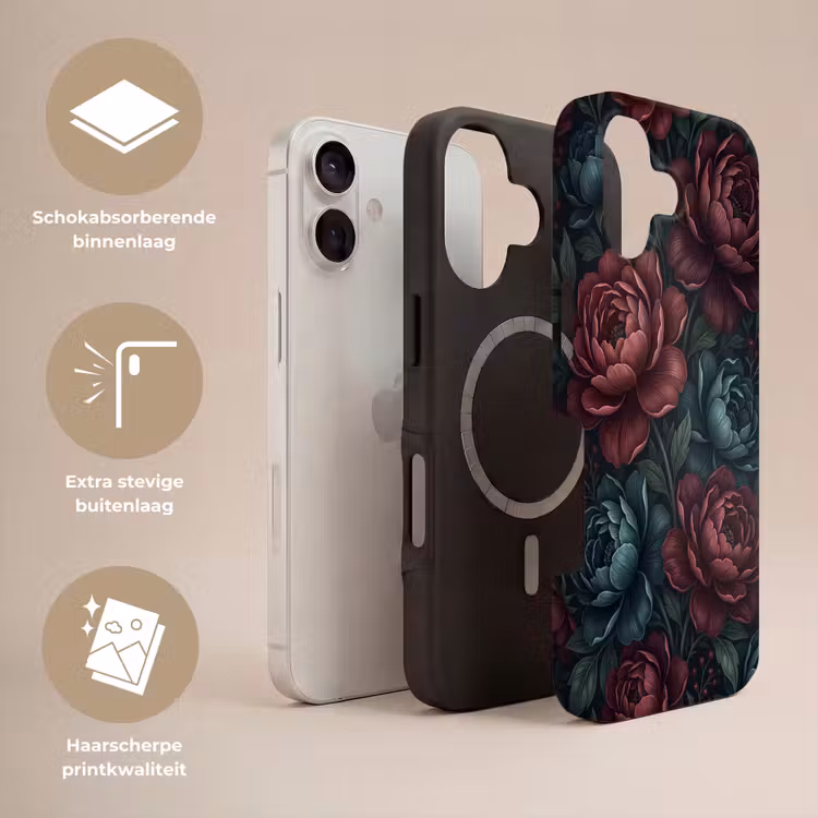Bloemen - Patroon - Natuur - Klassiek - Donker Toughcase MagSafe Apple iPhone 17 klein -USP_Lagen_NL