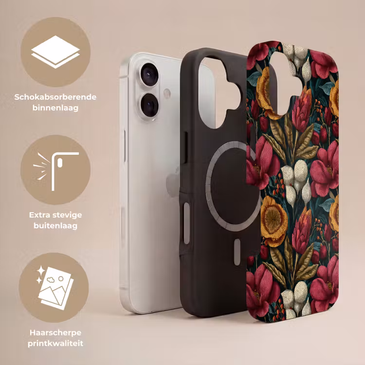 Bloemen - Patroon - Rood - Goud Toughcase MagSafe Apple iPhone 17 klein 1017 -USP_Lagen_NL