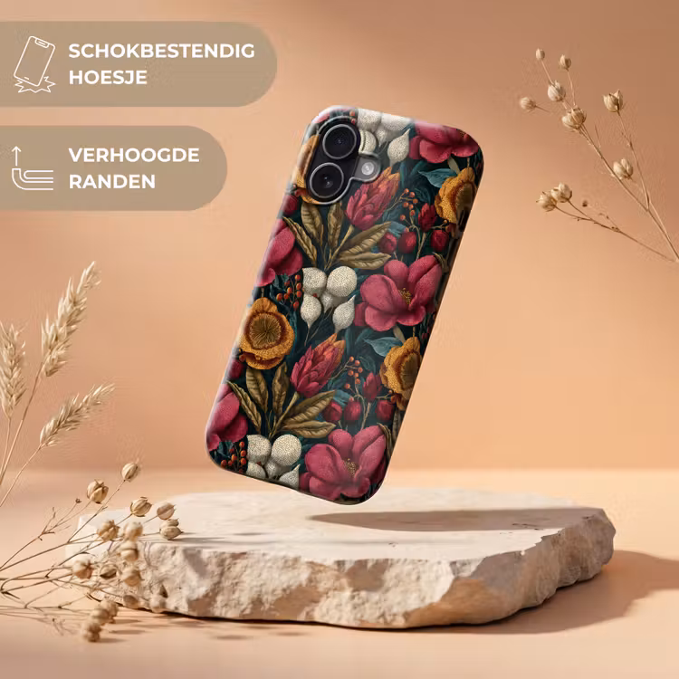 Bloemen - Patroon - Rood - Goud Toughcase MagSafe Apple iPhone 17 klein 1017 -USP_RandenV_NL