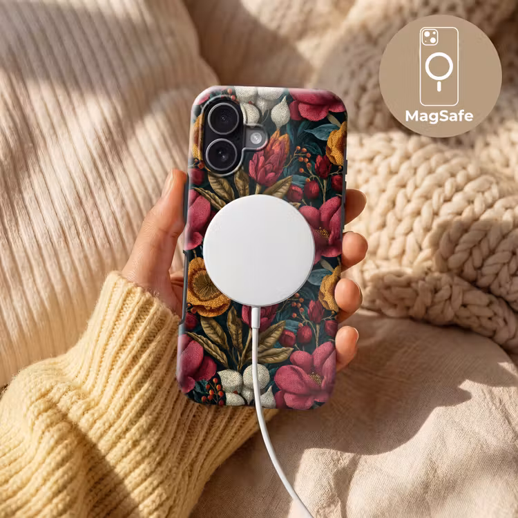Bloemen - Patroon - Rood - Goud Toughcase MagSafe Apple iPhone 17 klein 1017 -USP_MagsafeV