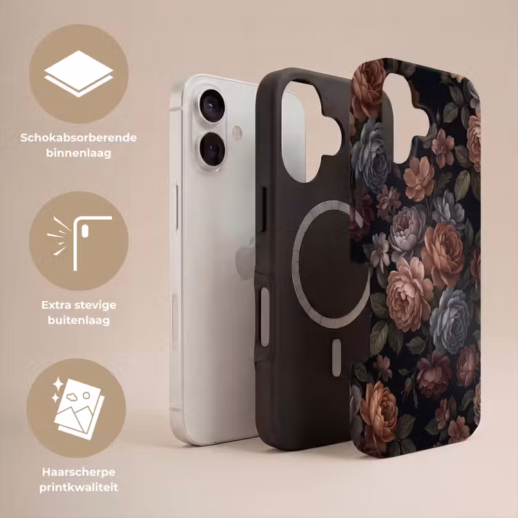 Bloemen - Patroon - Vintage - Donker - Roze Toughcase MagSafe Apple iPhone 17 klein -USP_Lagen_NL