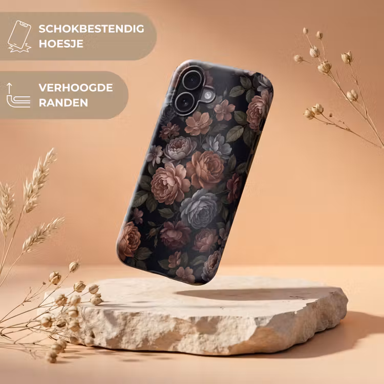 Bloemen - Patroon - Vintage - Donker - Roze Toughcase MagSafe Apple iPhone 17 klein -USP_RandenV_NL