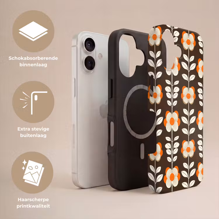 Bloemen - Retro - Bruin Toughcase MagSafe Apple iPhone 17 klein 1017 -USP_Lagen_NL