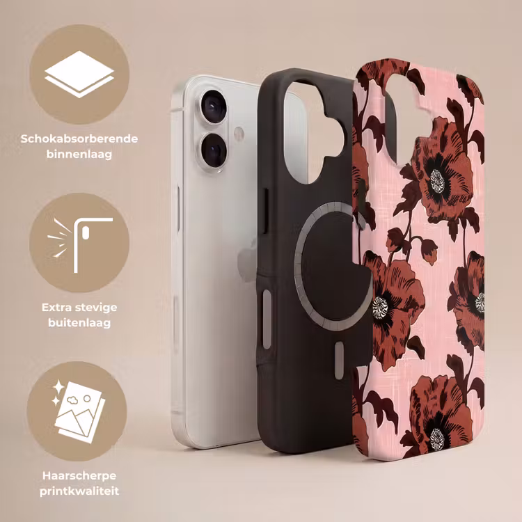 Bloemen - Retro - Rood Toughcase MagSafe Apple iPhone 17 klein 1017 -USP_Lagen_NL