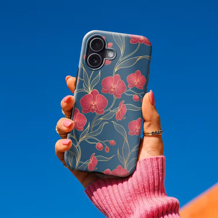 Telefoonhoesje Toughcase - Bloemen - Rood - Goud - Bloemen - Rood - Goud Toughcase MagSafe Apple iPhone 17 klein