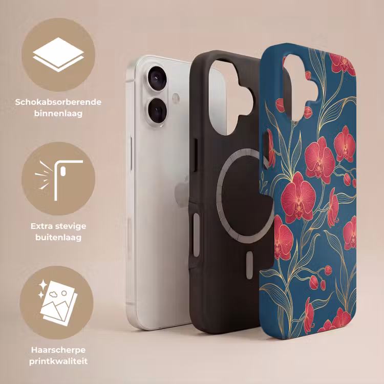 Telefoonhoesje Toughcase - Bloemen - Rood - Goud - Bloemen - Rood - Goud Toughcase MagSafe Apple iPhone 17 klein