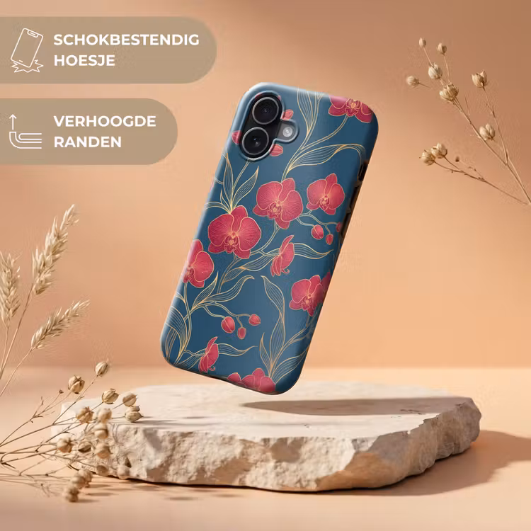 Telefoonhoesje Toughcase - Bloemen - Rood - Goud - Bloemen - Rood - Goud Toughcase MagSafe Apple iPhone 17 klein
