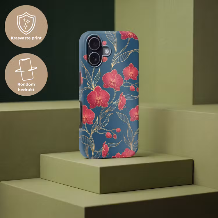 Telefoonhoesje Toughcase - Bloemen - Rood - Goud - Bloemen - Rood - Goud Toughcase MagSafe Apple iPhone 17 klein