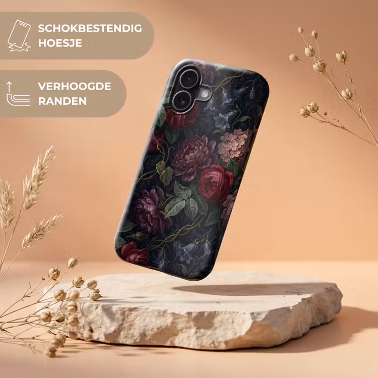Bloemen - Rood - Klassiek - Donker - Patroon Toughcase MagSafe Apple iPhone 17 klein -USP_RandenV_NL