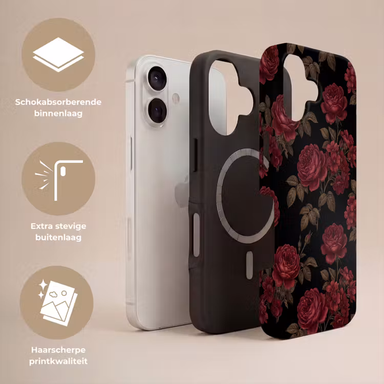 Bloemen - Roos - Patroon - Klassiek - Rood Toughcase MagSafe Apple iPhone 17 klein -USP_Lagen_NL